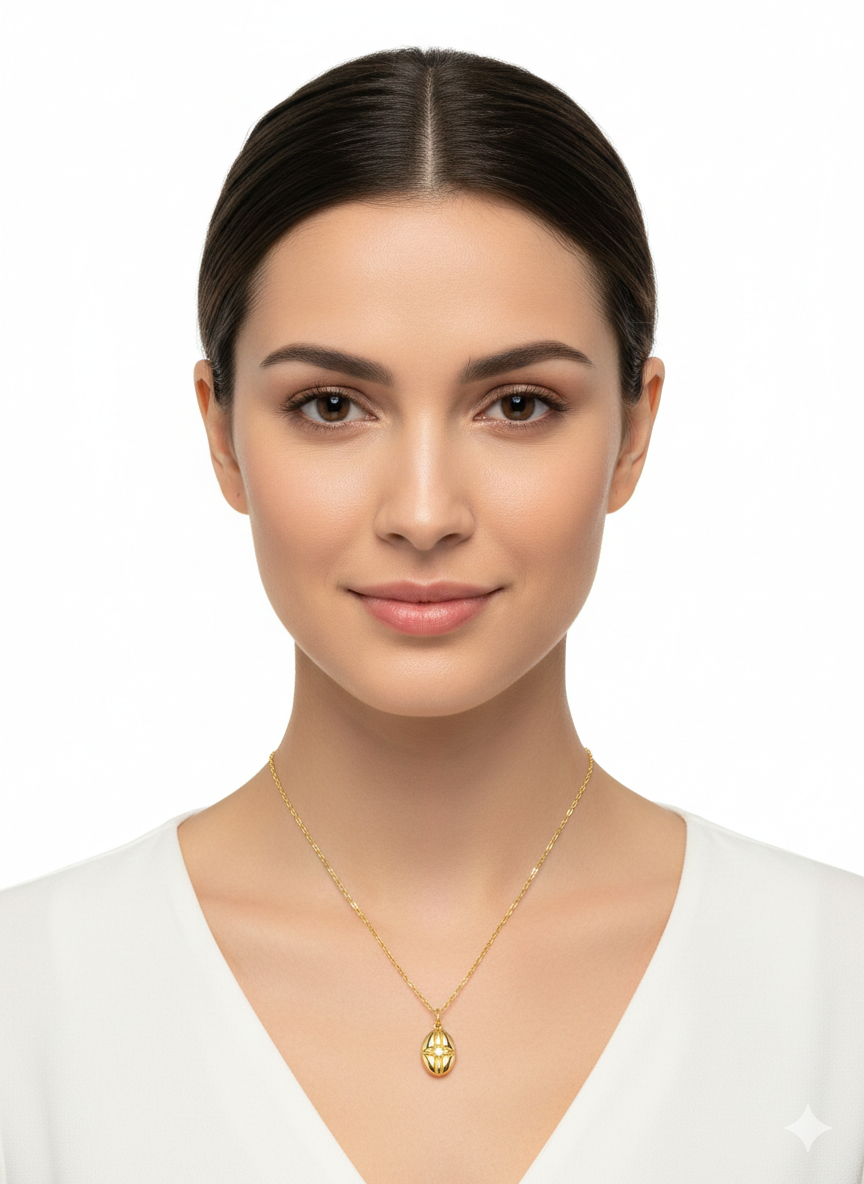 Oval Cross Necklace with Zirconia – 18K Gold Plated