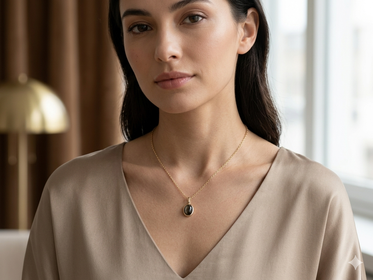 Cat eye oval pendant Necklace -Gold plated 18k