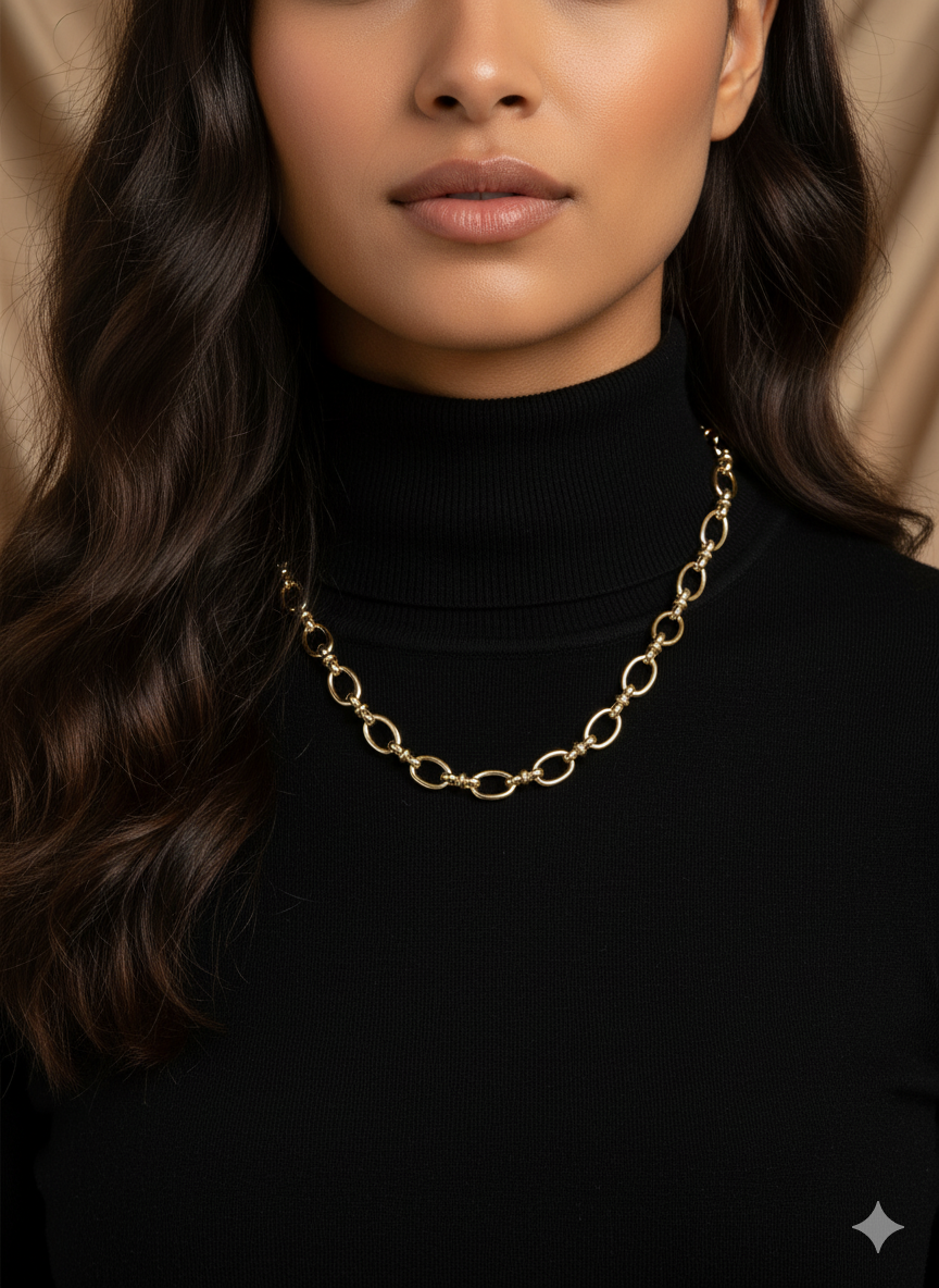 Chain Natalia Oval Necklace – 18" Adjustable 18K Gold Plated