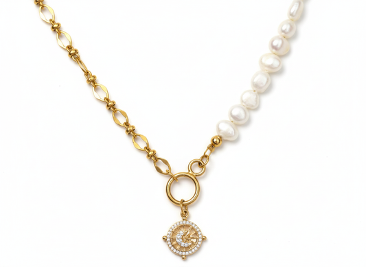 18K Gold-Plated Necklace with Freshwater Pearls & 'Noon' Circle Pendant