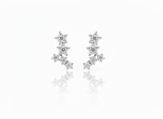 Triple Star Earrings - Sterling Silver 925 with Zircons