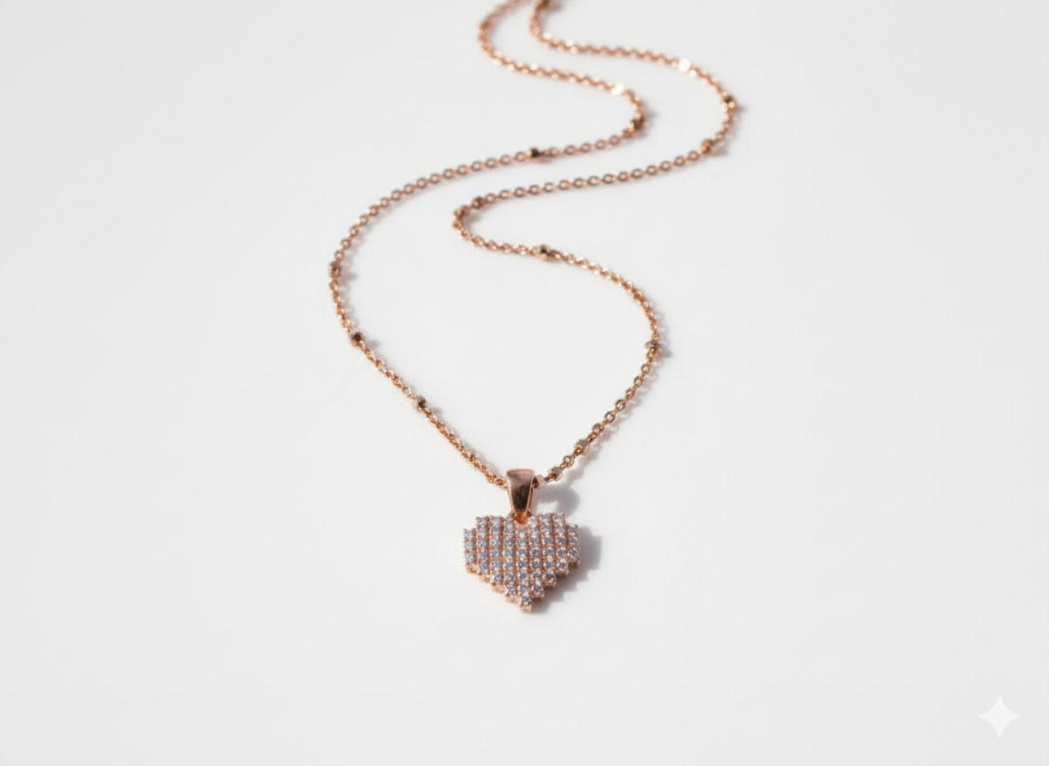 Heart Necklace with Zirconia in Rose Sterling Silver 925