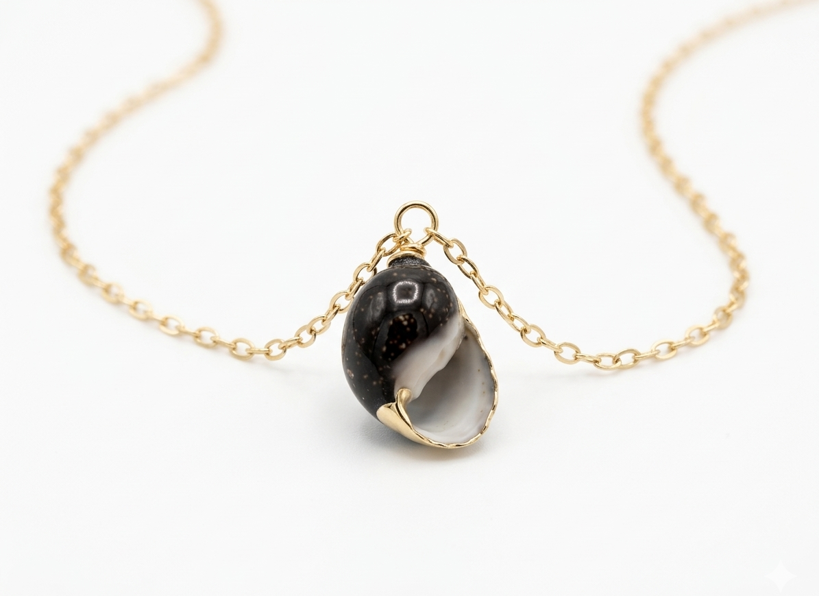 Black Shell Pendant Necklace-18K Gold Plated