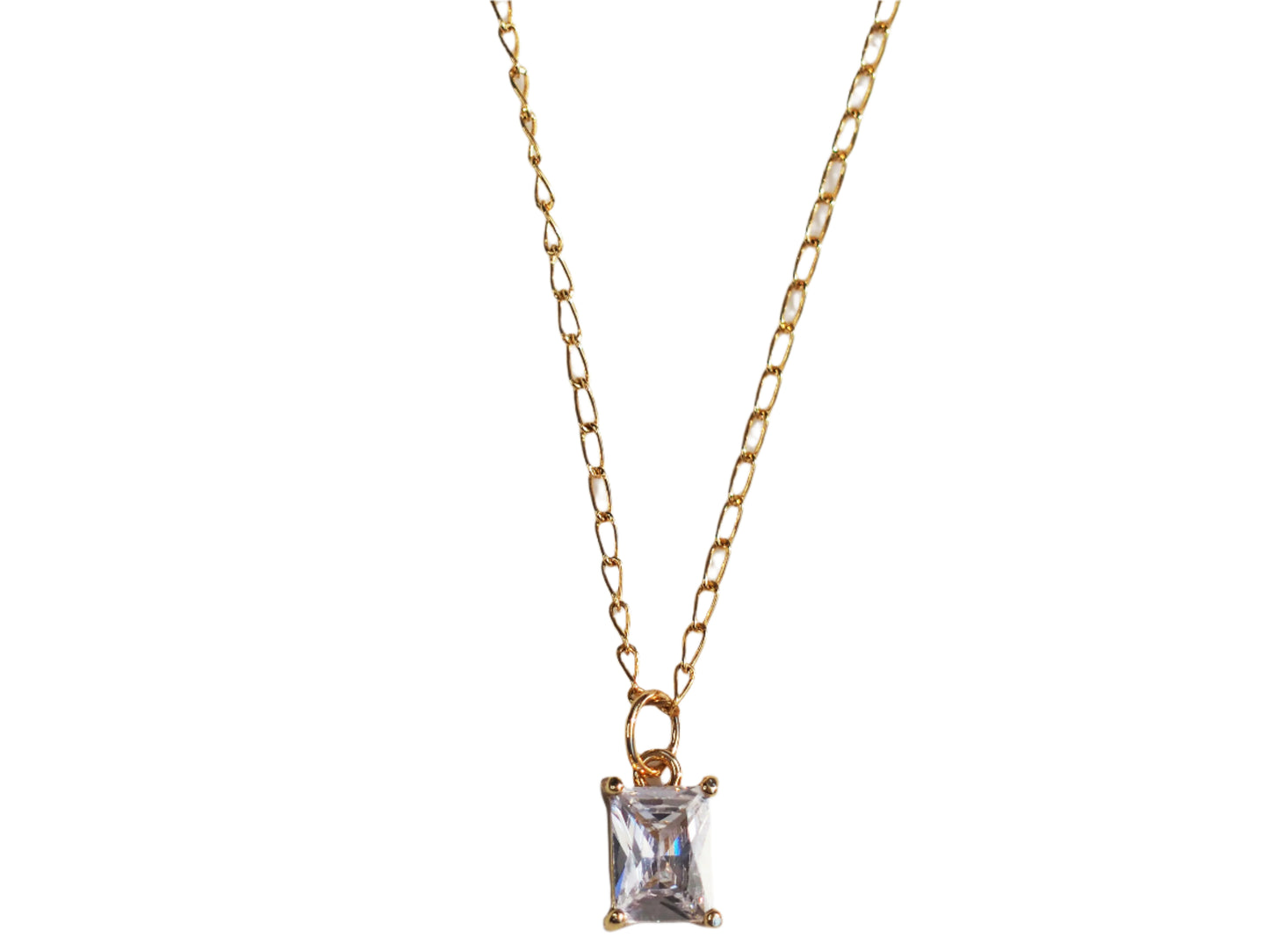 18K Gold-Plated Necklace with Rectangle Zirconia Pendant