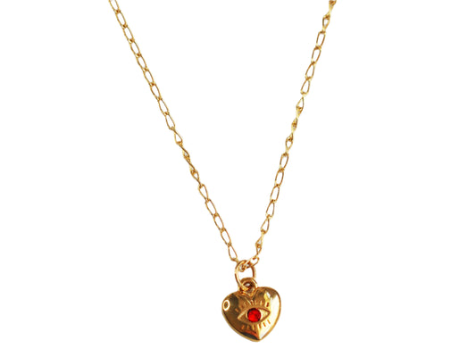 Mini Heart Evil Eye Necklace – Red Zircon, 18K Gold Plated