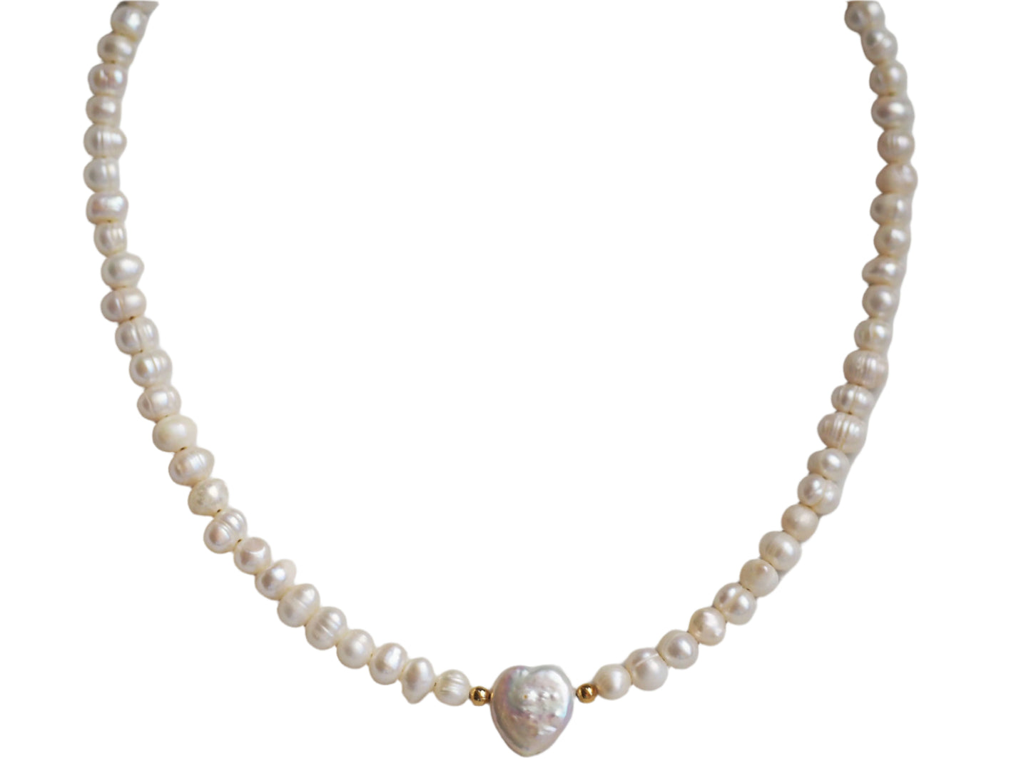 Freshwater Pearl Necklace with Mother of Pearl Heart