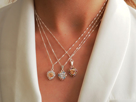Color Heart Necklace Sterling Silver 925 with Zirconia and Mini Zirconia