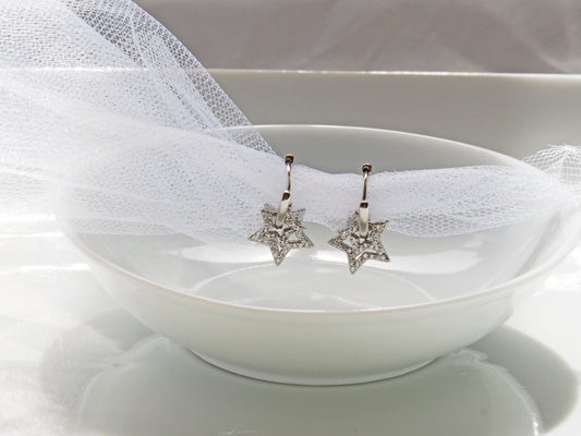 Double Star Earrings Sterling Silver with zirconia